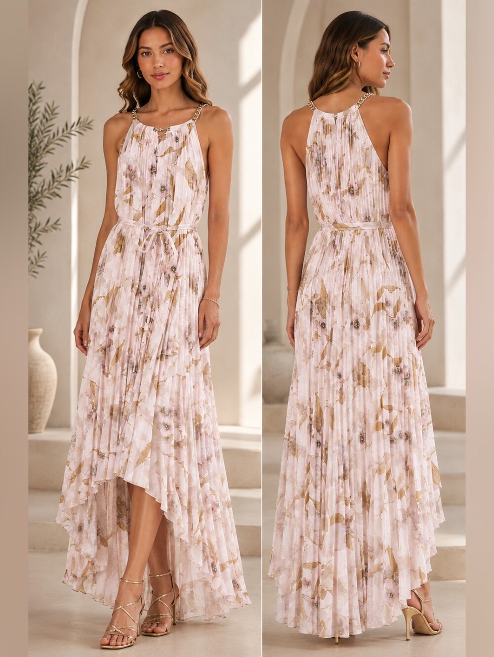 Ted Baker London Dixie Cabana Pleated Halter Maxi Dress Pink Floral Size 3 (S)